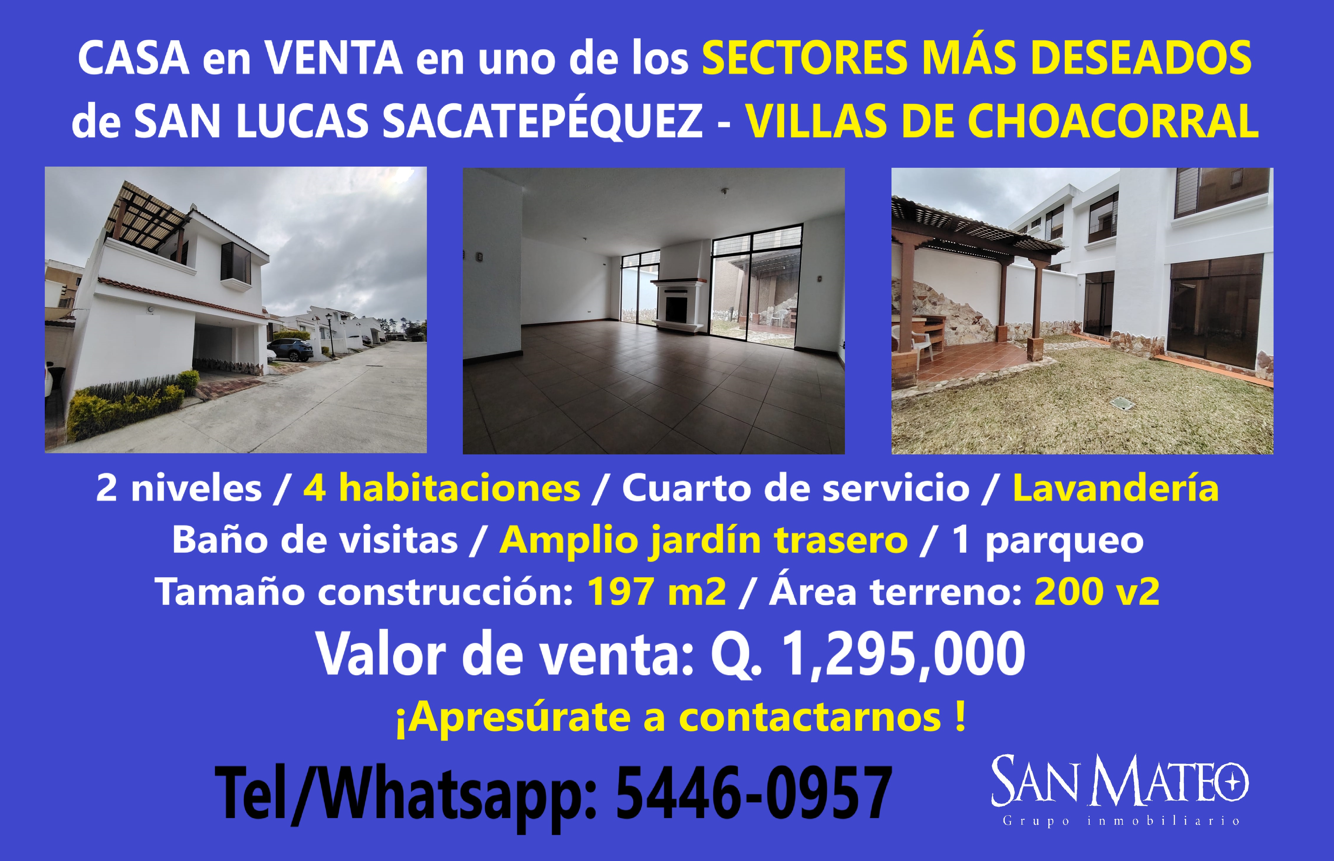 ¡¡ VENDO CASA en VILLAS DE CHOACORRAL - 4 HABITACIONES - Q1,295,000 con FINANCIAMIENTO !!