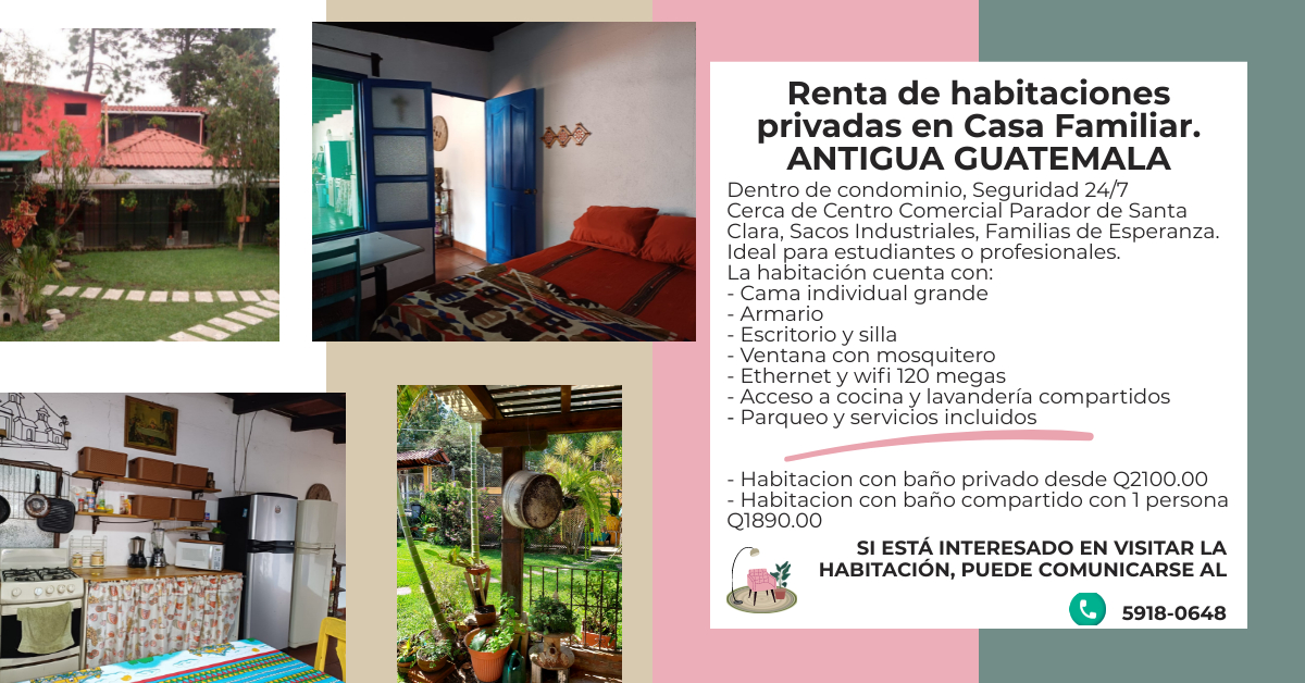 Alquiler Habitacion privada para 1 persona con parqueo y servicios incluidos.