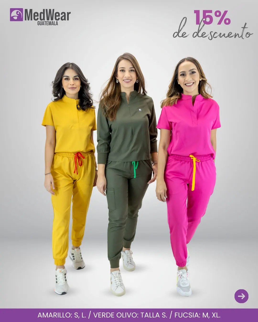 Hermosos Scrubs en color amarillo, Fucsia y gris