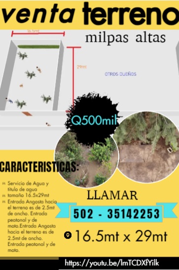 VENTA DE TERRENO en San Bartolome Milpas Altas