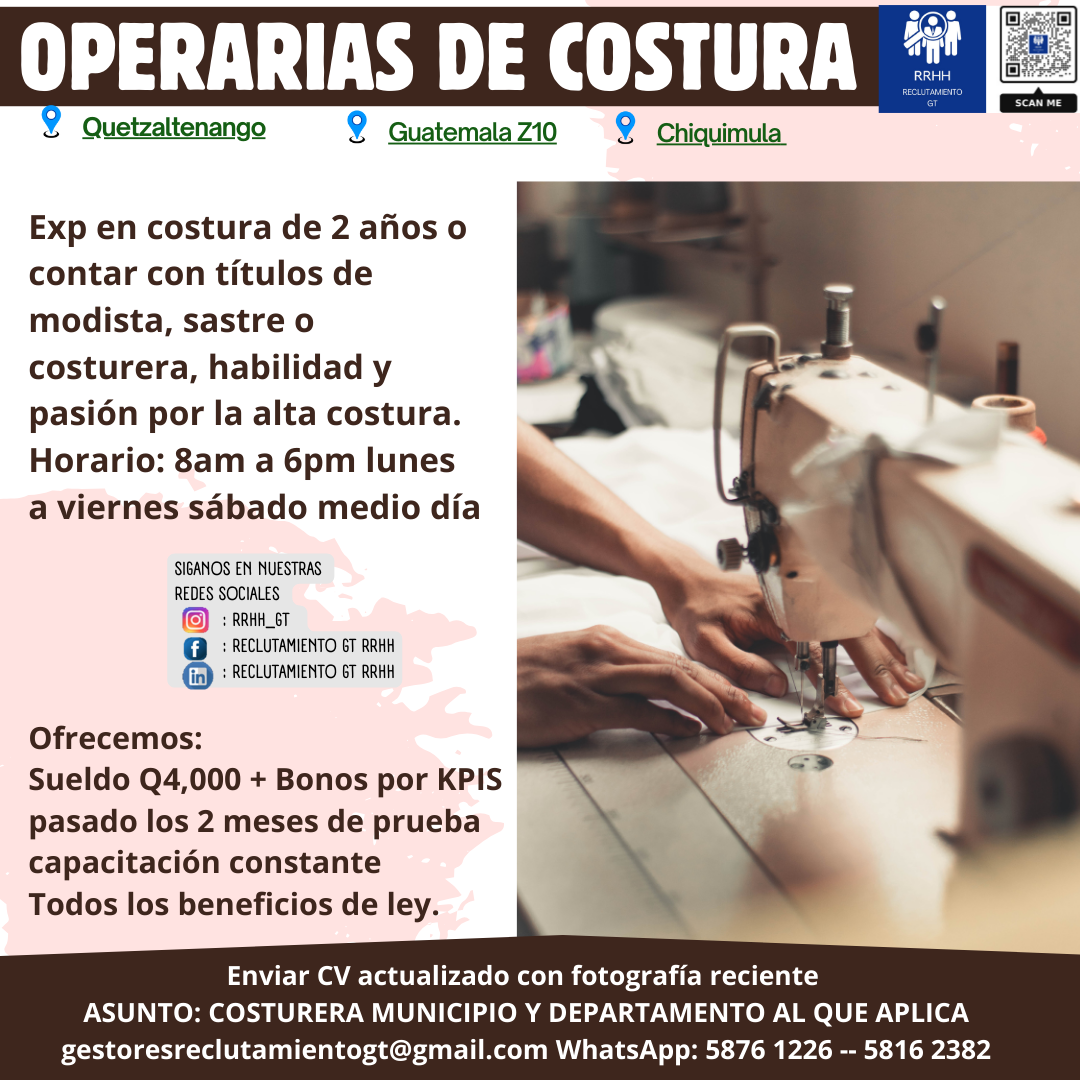 Costurera Modista Sastre Operaria De Maquina Plana Y Overlock Quetzaltenango