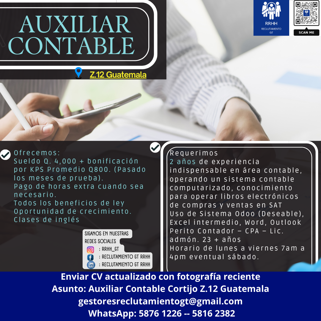 Auxiliar contable contador Junior Asistente de Contabilidad Z12 Guatemala